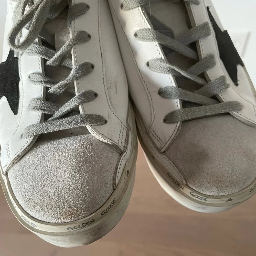 Golden Goose Hi Star Leather Sneakers White Black Star Blue Glitter
